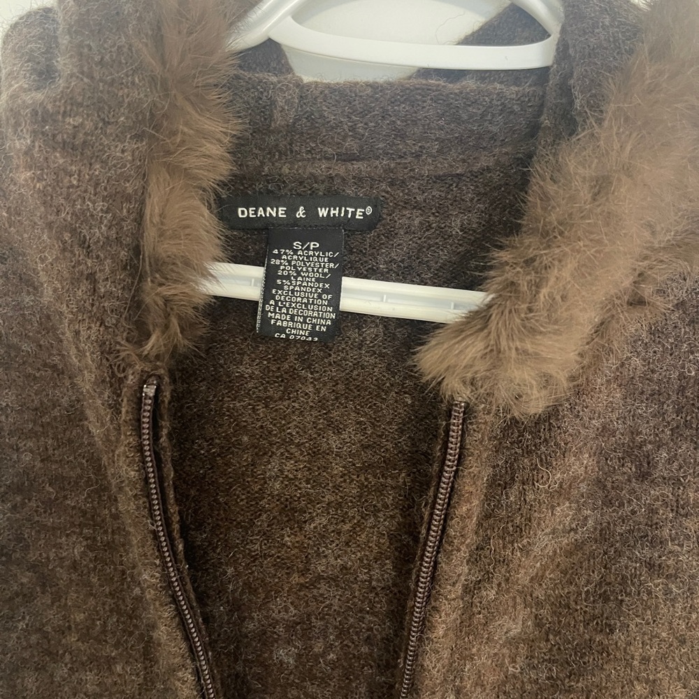 Brown Women's Sweater with Fur Trim - Picture 2 of 5